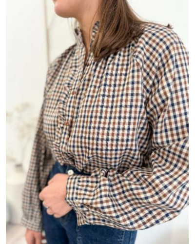 Chemise à carreaux - Bleu marine et marron