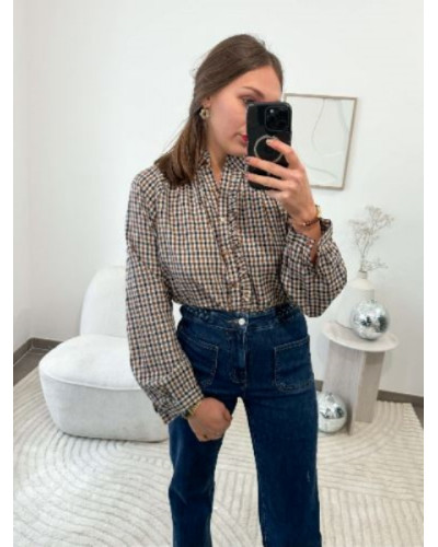 Chemise à carreaux - Bleu marine et marron