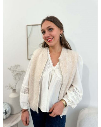Gilet sans manche zip beige 