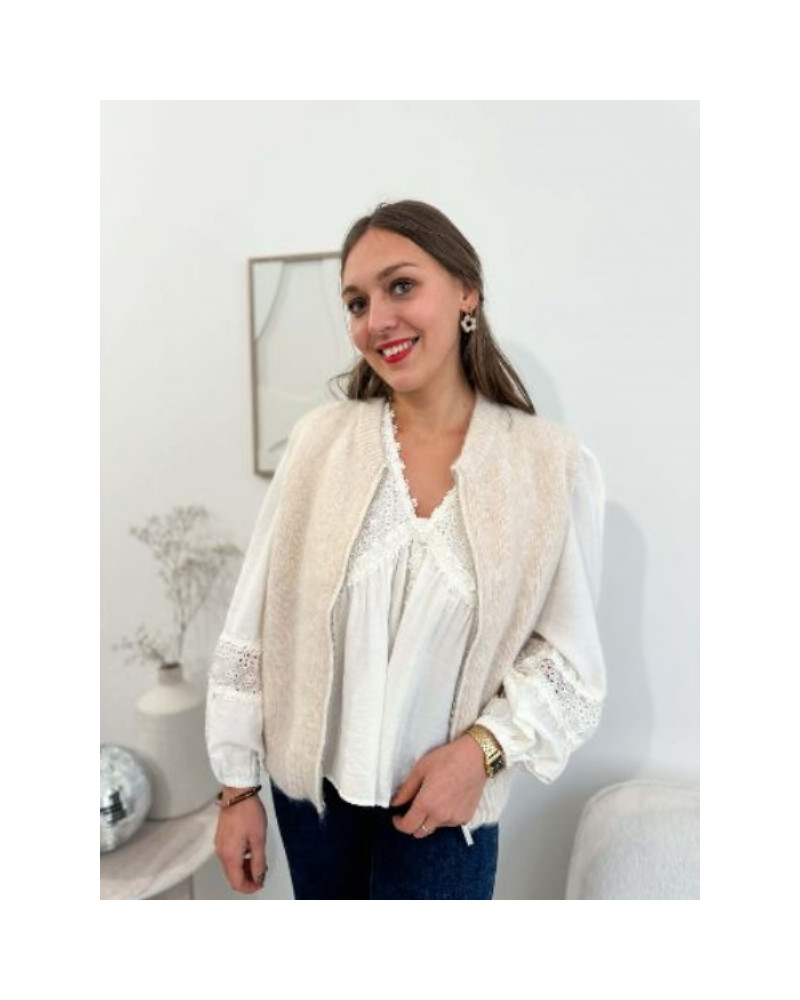 Gilet sans manche zip beige 