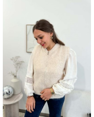 Gilet sans manche zip beige 