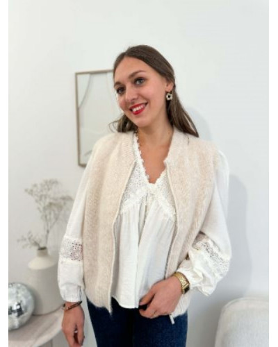 Gilet sans manche zip beige 