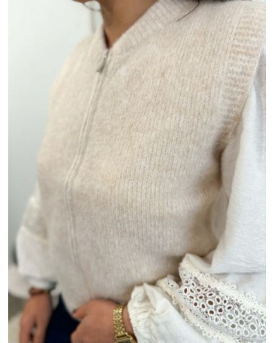 Gilet sans manche zip beige 