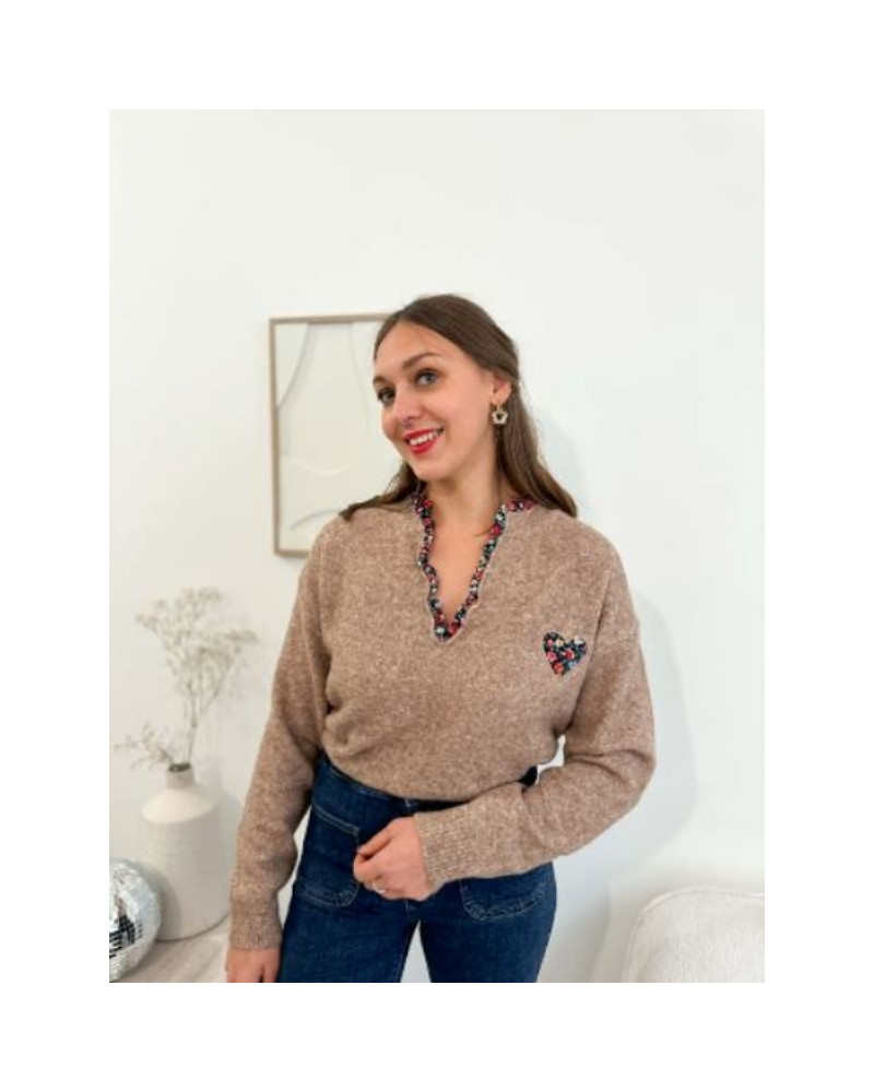 Pull beige coeur liberty