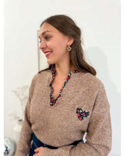 Pull beige coeur liberty