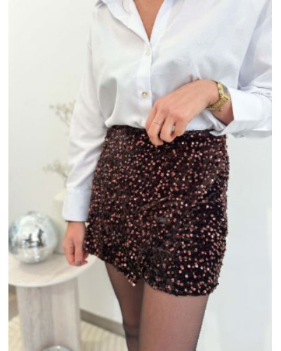 Short paillettes marron