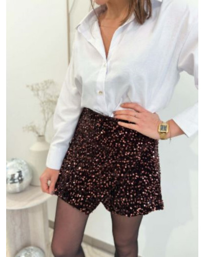 Short paillettes marron
