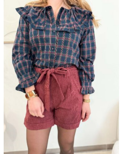 Chemise à carreaux col claudine