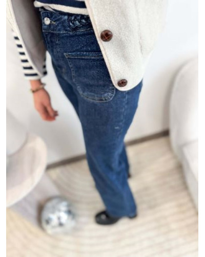 Jean Flare - Denim bru foncé - Ceinture tresse