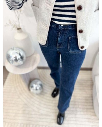 Jean Flare - Denim brut foncé - Ceinture tresse