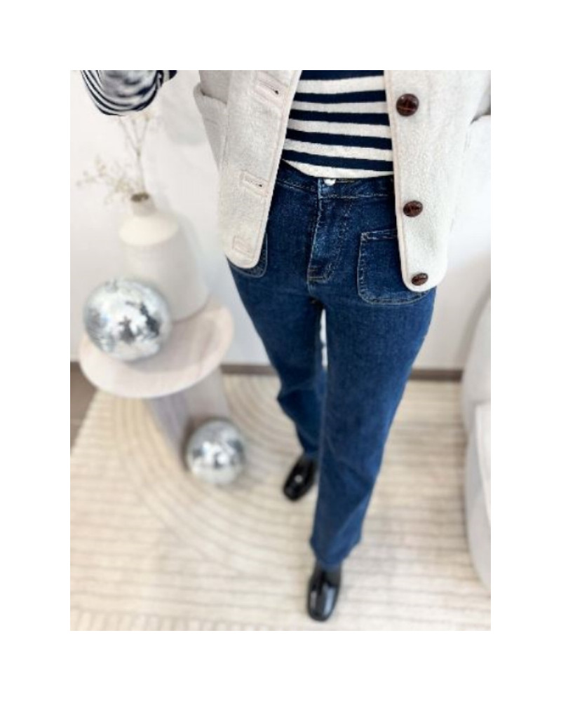 Jean Flare - Denim bru foncé - Ceinture tresse