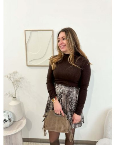 Top col roulé - Marron