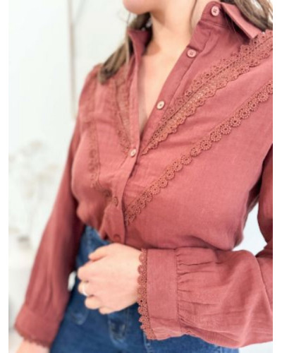 Chemise terracotta broderie anglaise