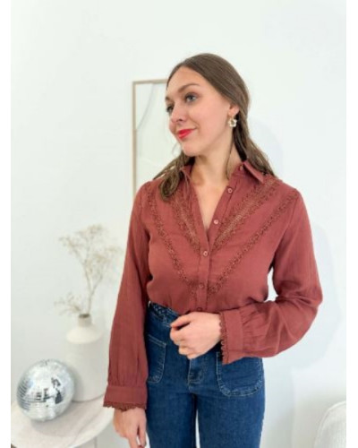 Chemise terracotta broderie anglaise