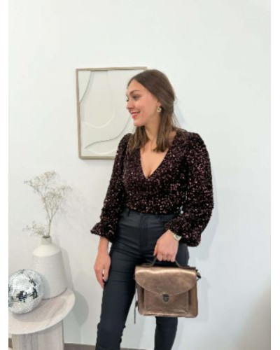 Blouse paillettes marron