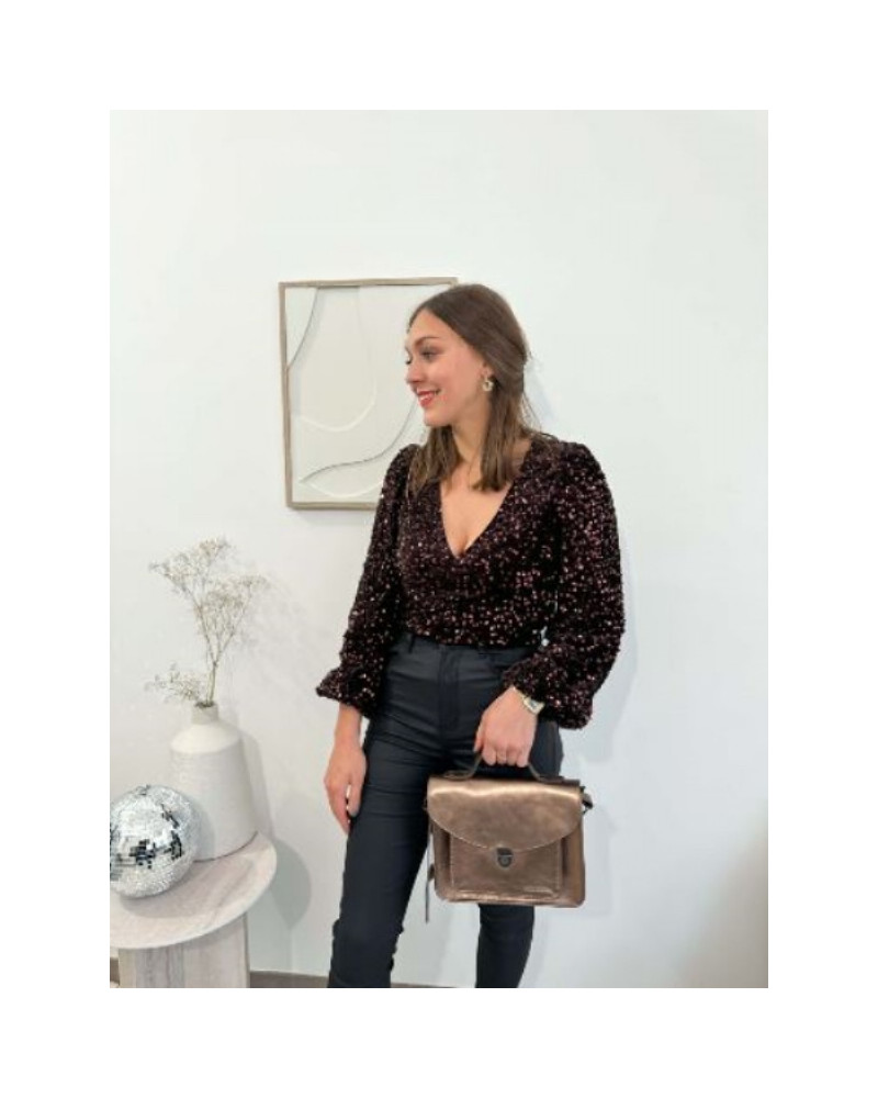 Blouse paillettes marron