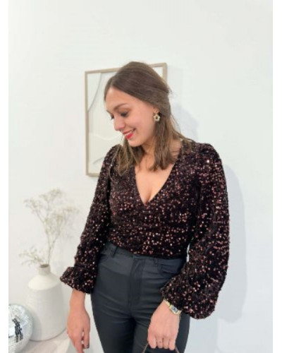 Blouse paillettes marron