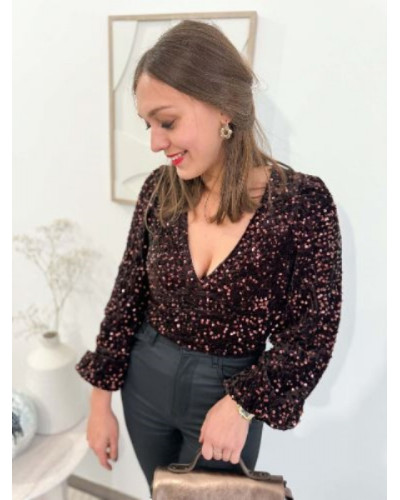 Blouse paillettes marron