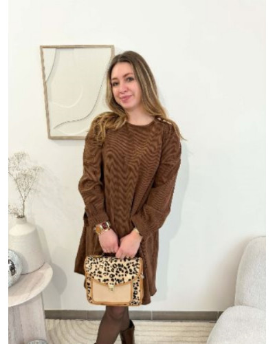 Robe droite velours marron col rond