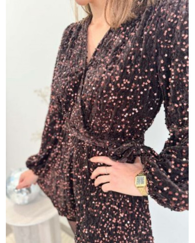 Combinaison en Sequin Marron Short – Élégance et Brillance