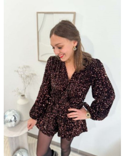 Combinaison en Sequin Marron Short – Élégance et Brillance