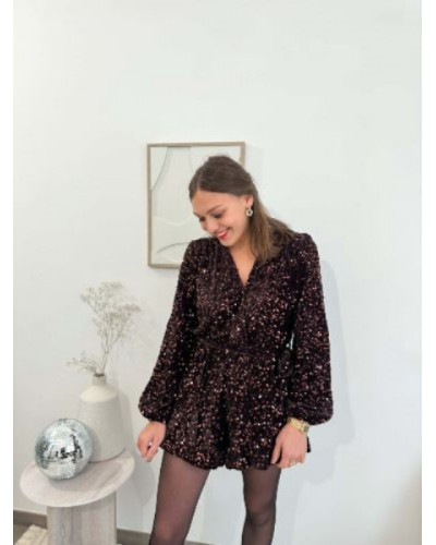 Combinaison short paillettes marron