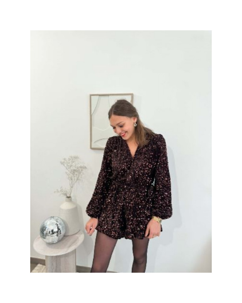 Combinaison en Sequin Marron Short – Élégance et Brillance