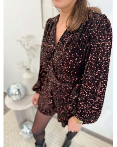 Combinaison en Sequin Marron Short – Élégance et Brillance