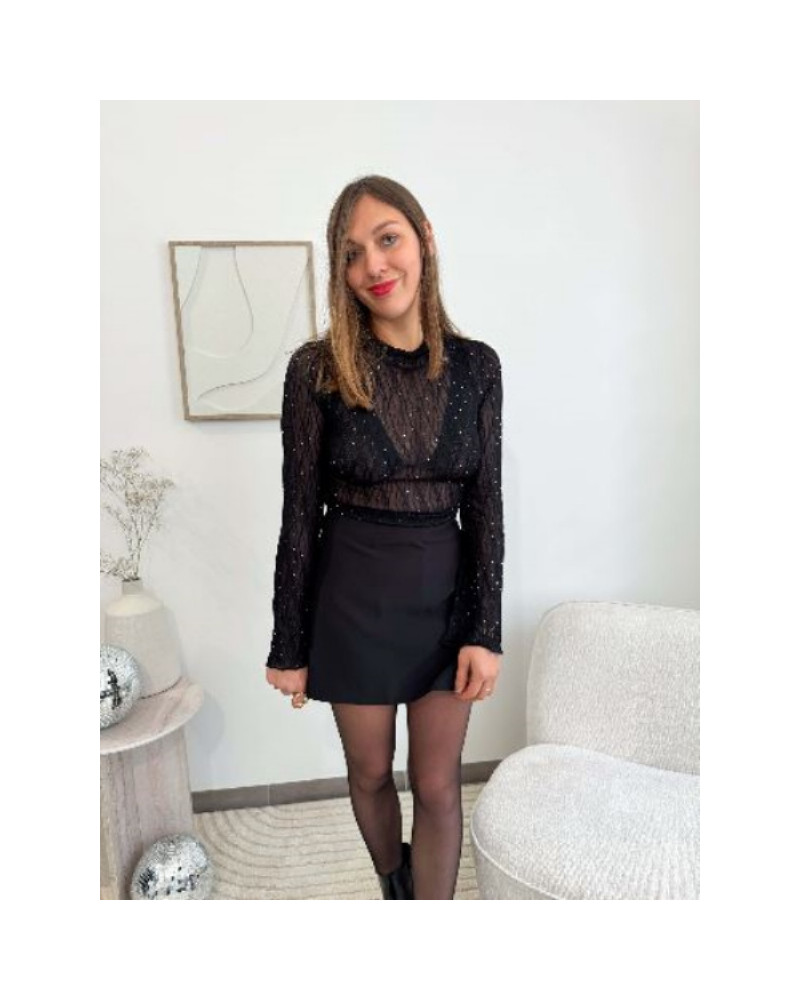 Haut noir scintillant transparent