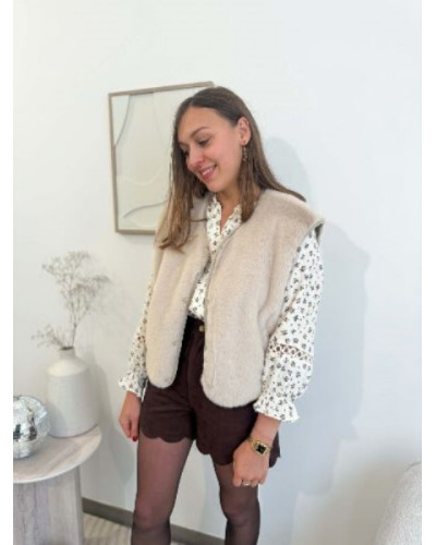 Gilet sans manches fourrure - Beige