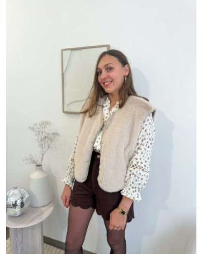 Gilet sans manches fourrure - Beige