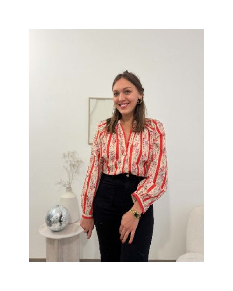 Blouse vintage fleurs roses