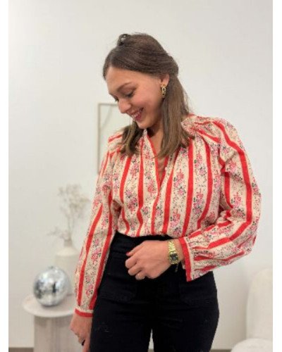 Blouse vintage fleurs roses