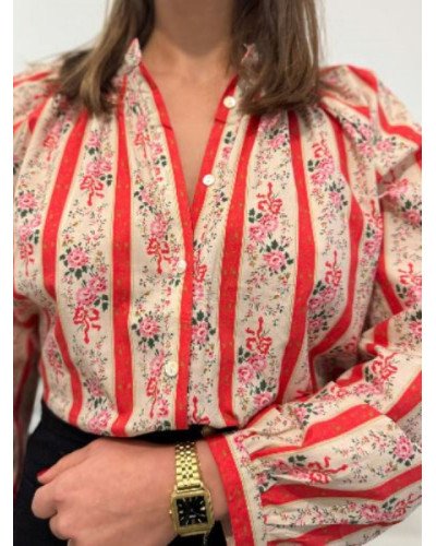 Blouse vintage fleurs roses