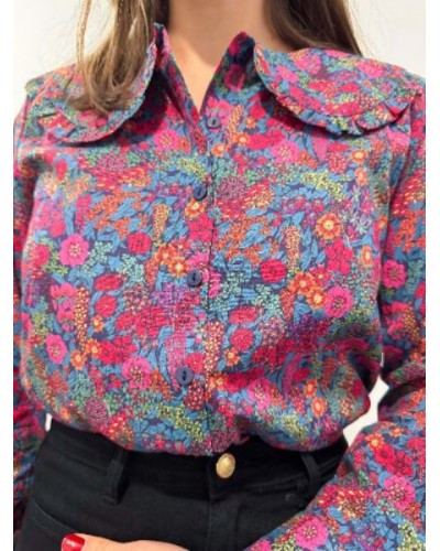 Blouse col claudine liberty fushia