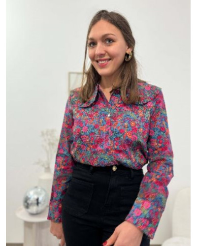 Blouse col claudine liberty fushia