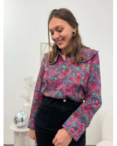 Blouse col claudine liberty fushia