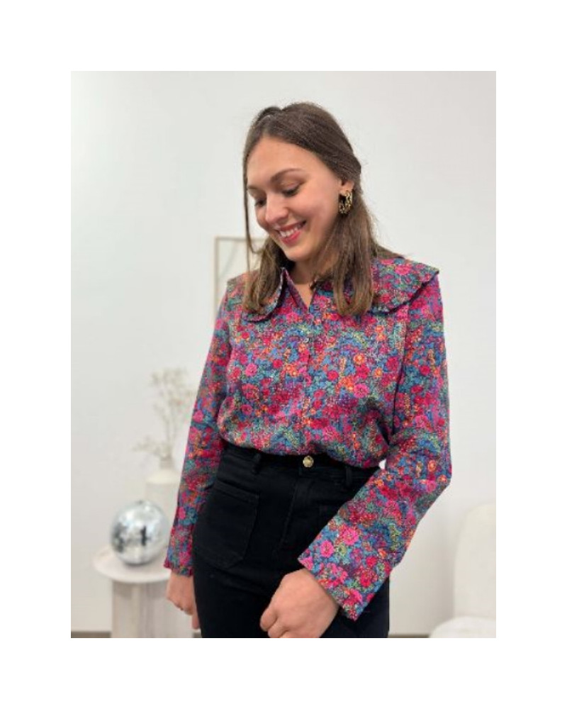 Blouse col claudine liberty fushia