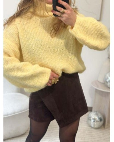 Jupe-short en suédine marron femme – Coupe asymétrique tendance