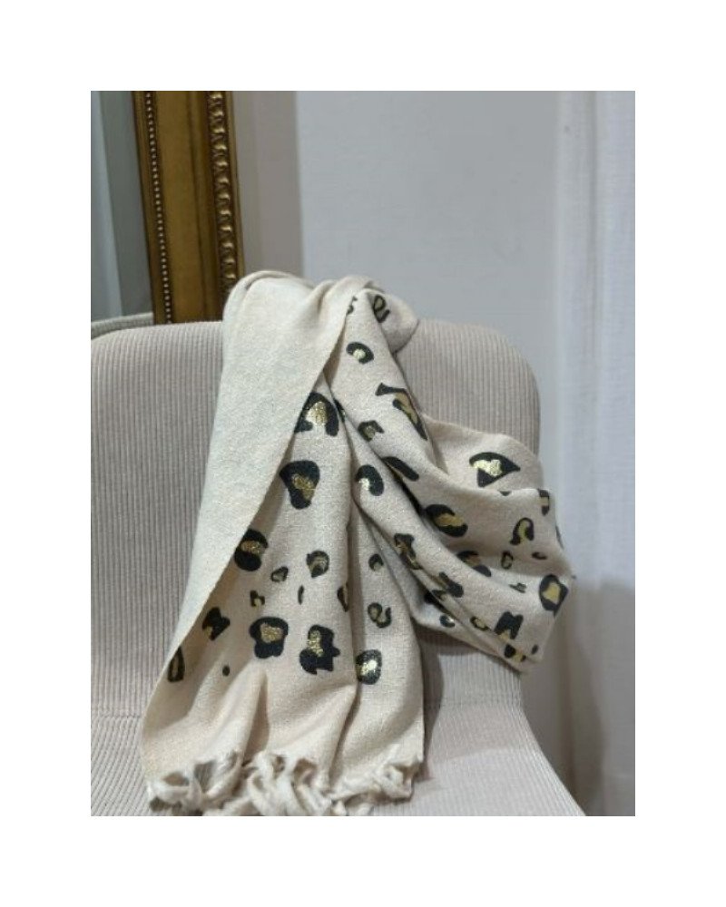 Echarpe léopard doré - Beige