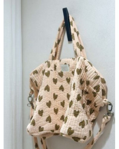 Sac cabas coeur rosé vet kaki