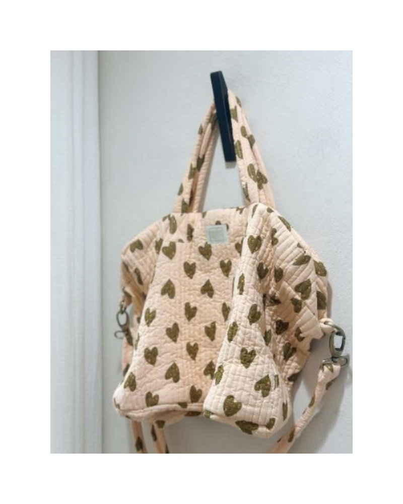 Sac cabas coeur rosé vet kaki