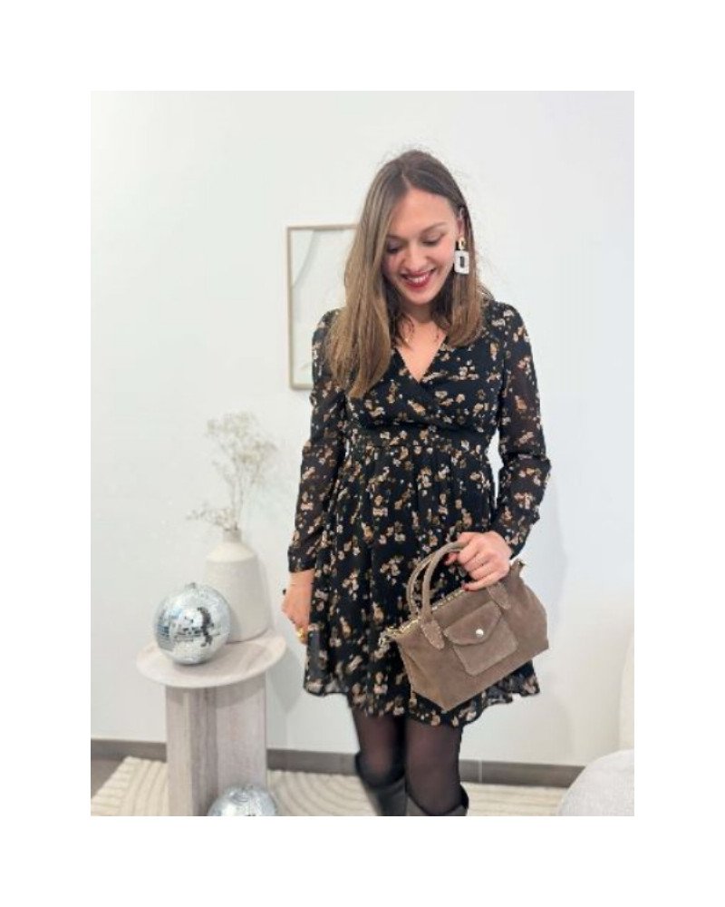 Robe noir fleurie vert