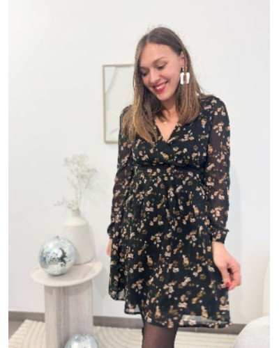 Robe noir fleurie vert