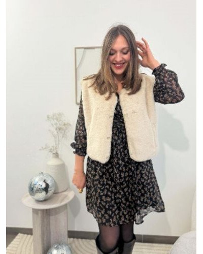 Robe Noire avec Feuillages Marron Camel – Élégance Naturelle et Tendance | Livraison Rapide