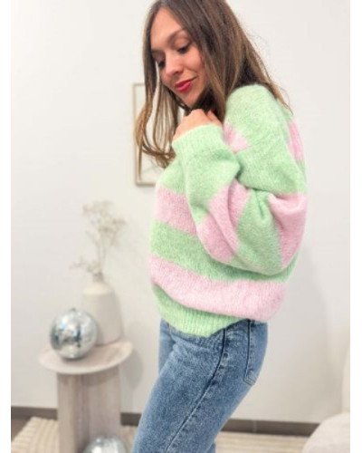 Pull vert et rose