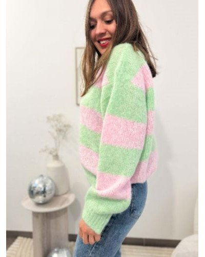 Pull vert et rose