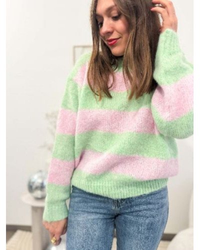 Pull vert et rose