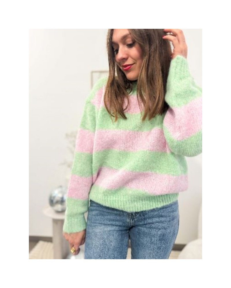 Pull vert et rose