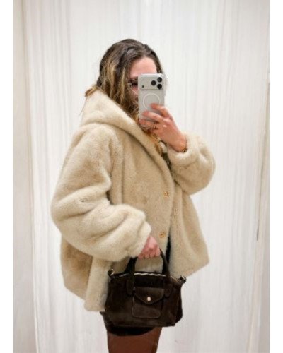 Manteau fourrure beige